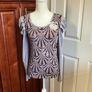 Y2k Elegant Brown Patterned Women's Top Size:L juniors
